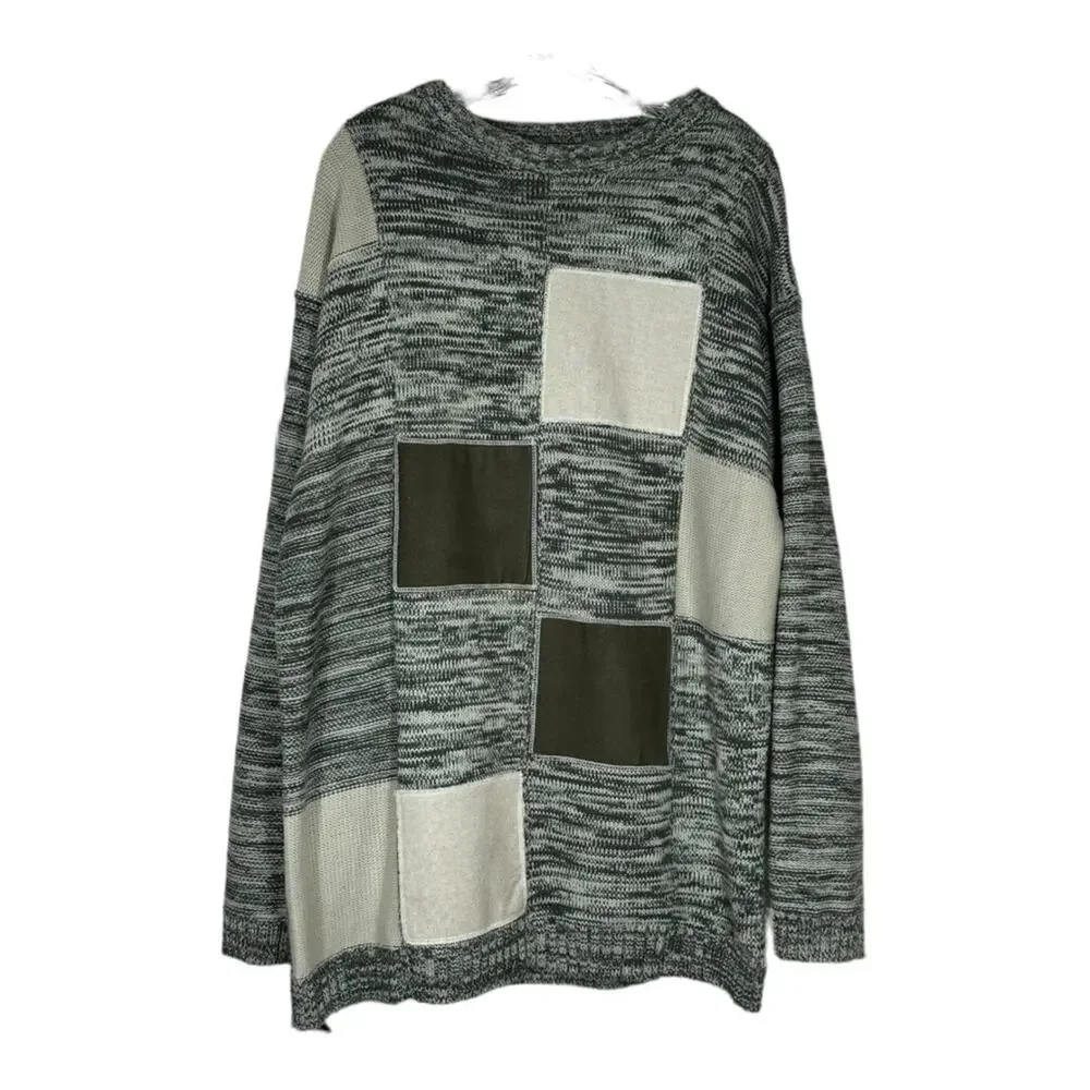 Vintage Wool Blend Patchwork Grandpa Sweater Mens Size XL